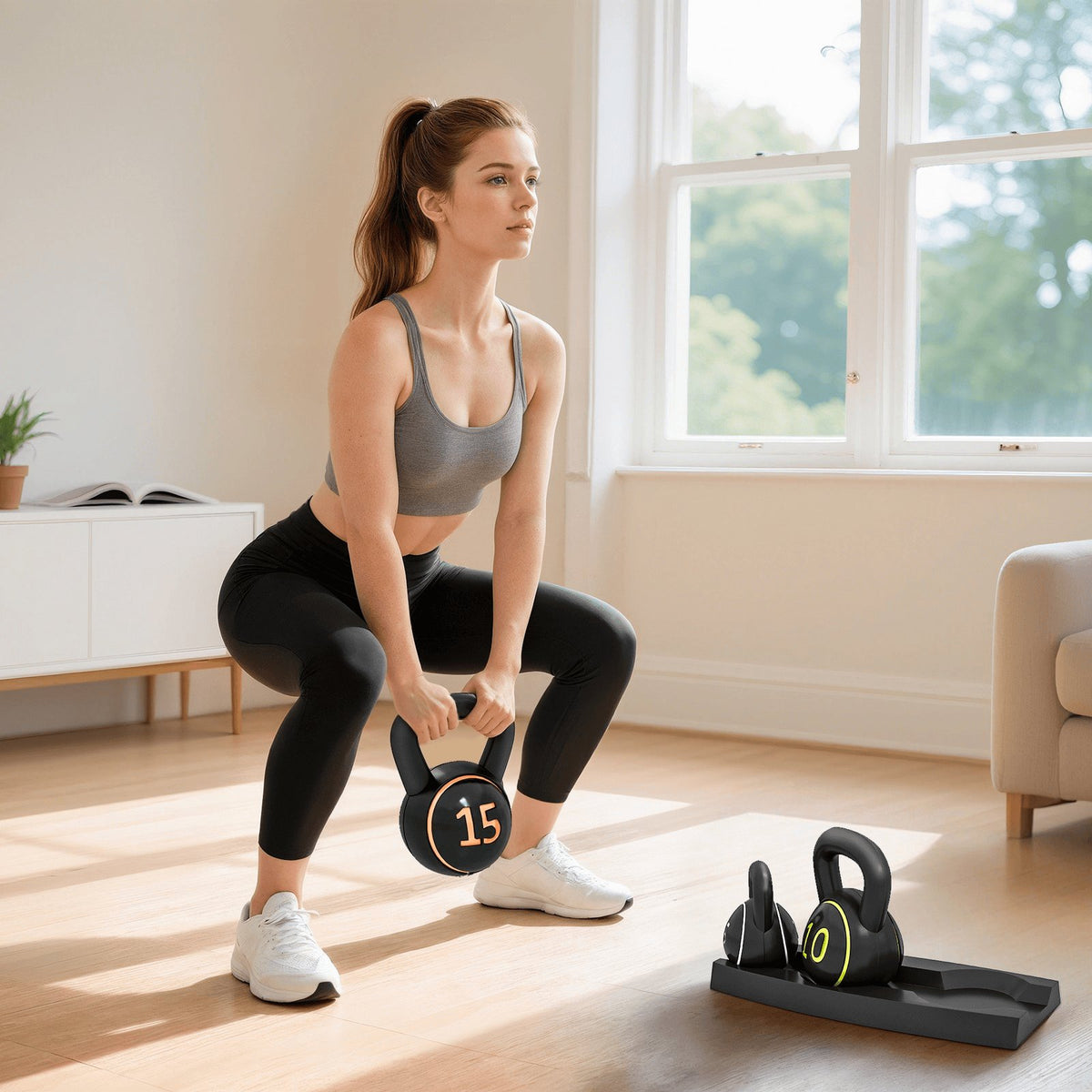Kettlebell, 2,2 kg, 4,5 kg, 6,8 kg kuglehantel, 3-er sett kugelvekt for gymnastikk