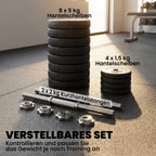Kurzhantelsæt med 2 stk. kurzhantler, 50 Kg, til styrketræning og fitness, fremstillet af stål