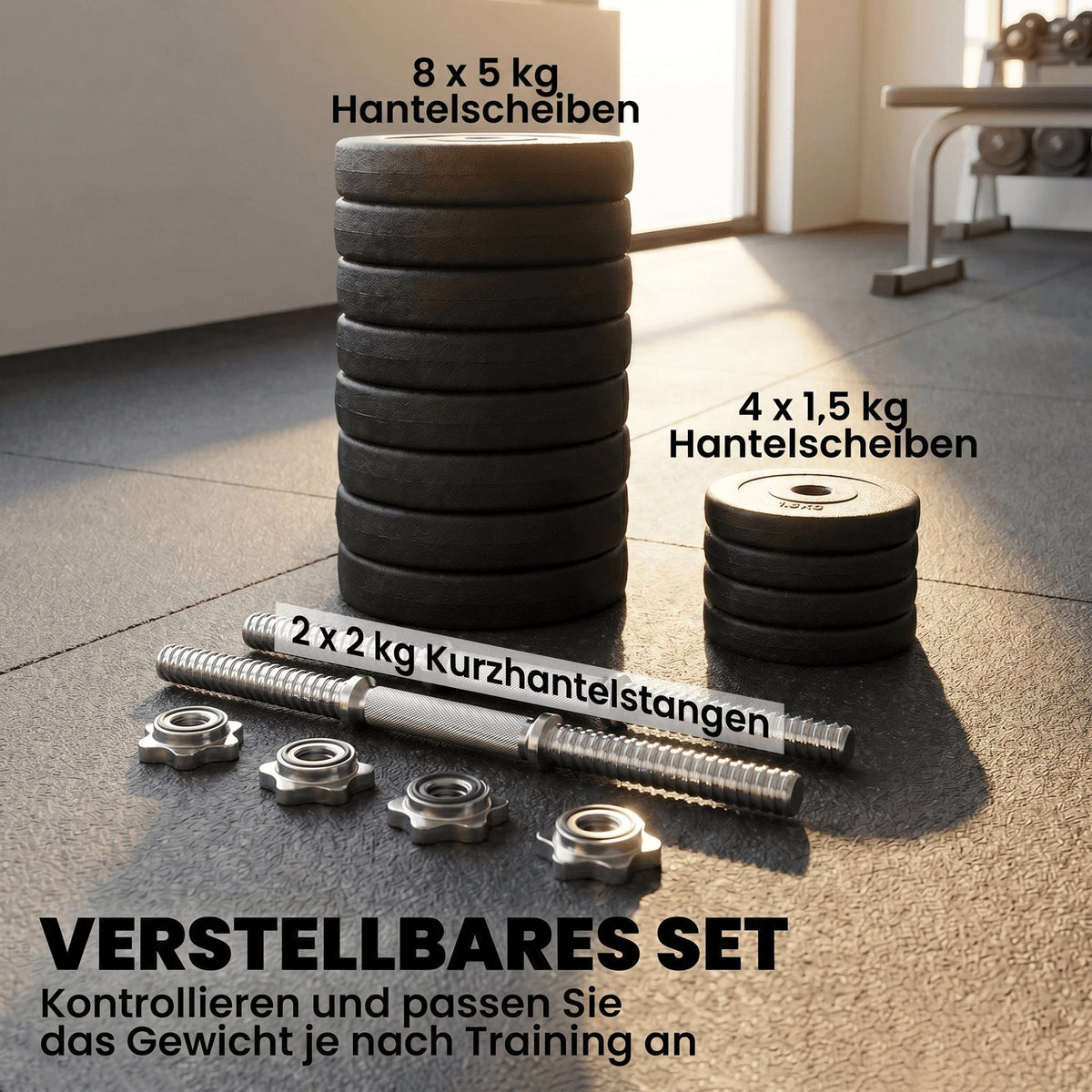 Kurzhantelsæt med 2 stk. kurzhantler, 50 Kg, til styrketræning og fitness, fremstillet af stål