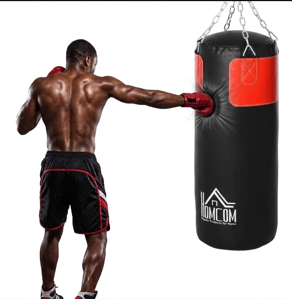 ボクシンググローブ付き 吊り下げ式ボクシングヘビーバッグセット 16 KG ブラック+レッド