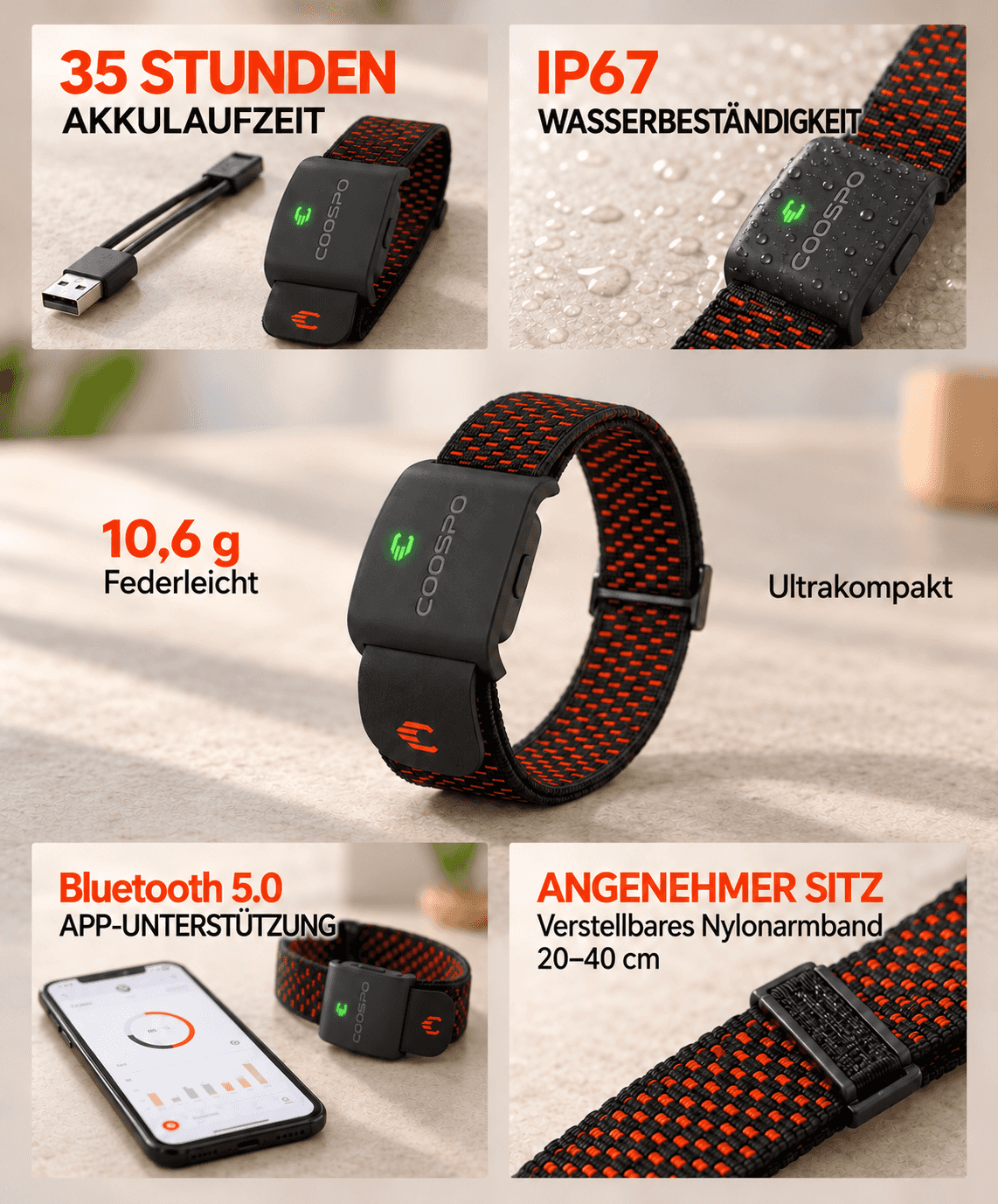COOSPO HW9 – Bluetooth ve ANT+ Bağlantılı Optik Kol Tipi Nabız Sensörü