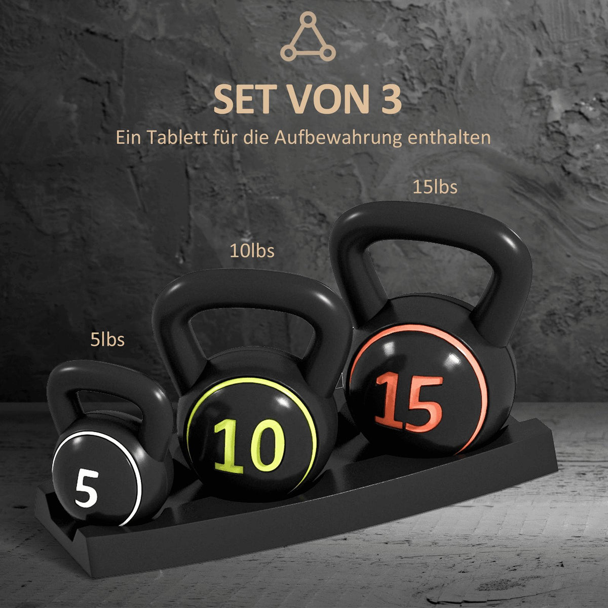 kulehantel, 2,2Kg, 4,5Kg, 6,8Kg, kulehantel, 3-stk sett, kulevekt for gymnastikk
