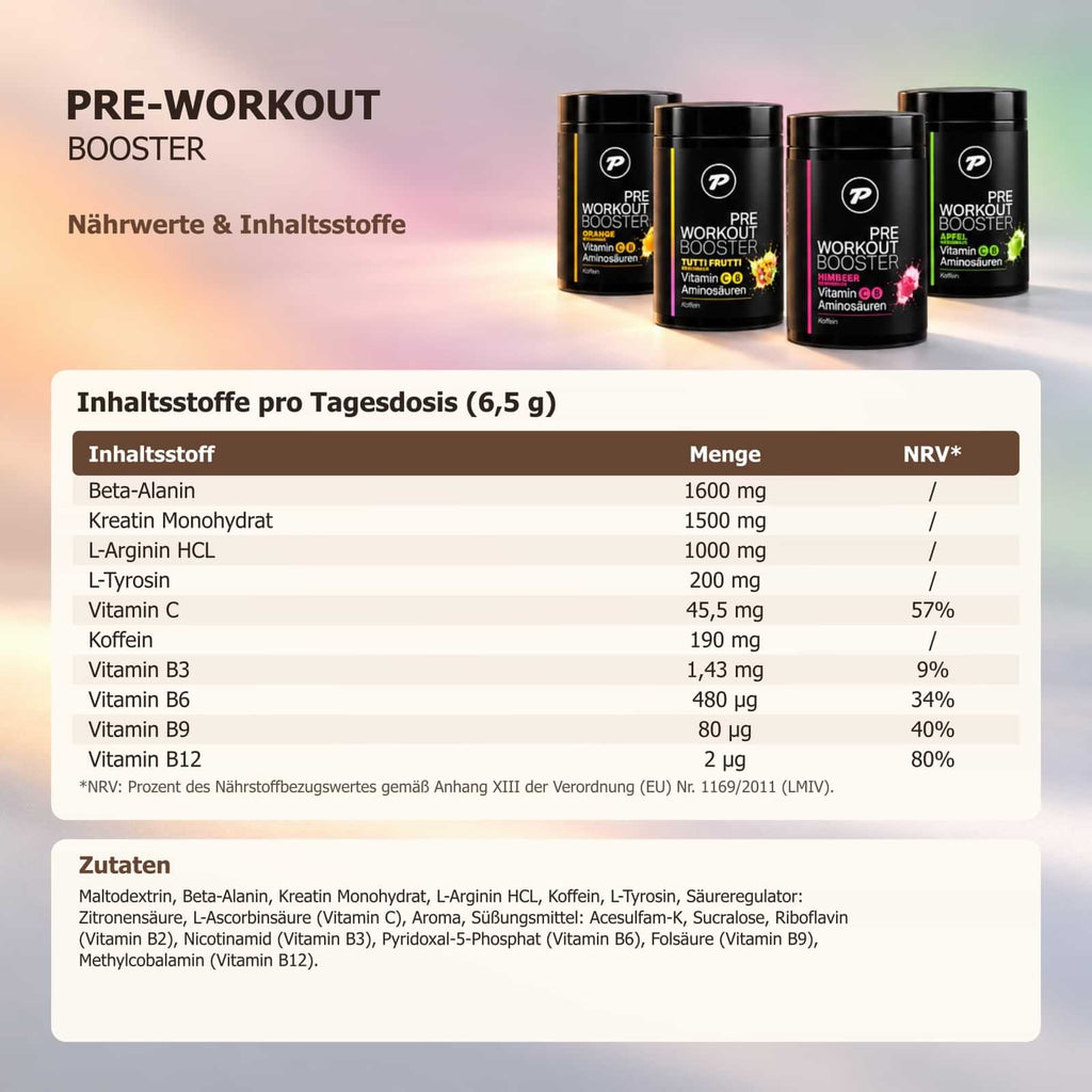 PeakDrive Pre-Workout Booster Nährwerte mit Energie und Fokus für stärkstes Training